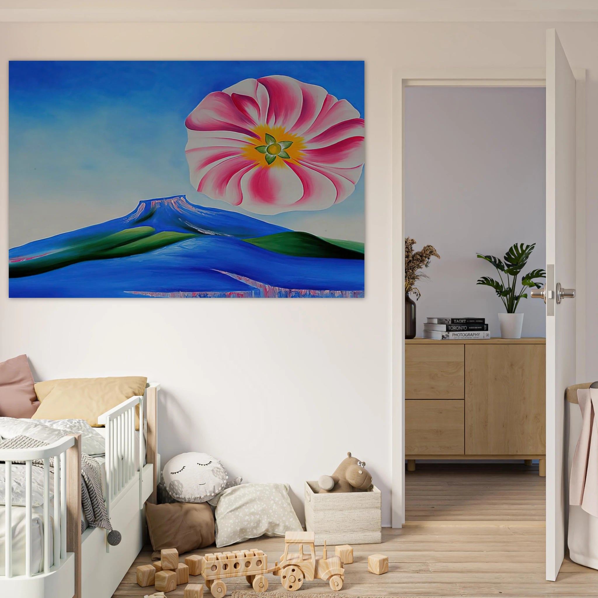 Hollyhock Pink with Pedernal Poster | Georgia O'Keeffe Poster | Georgia O Keeffe Prints