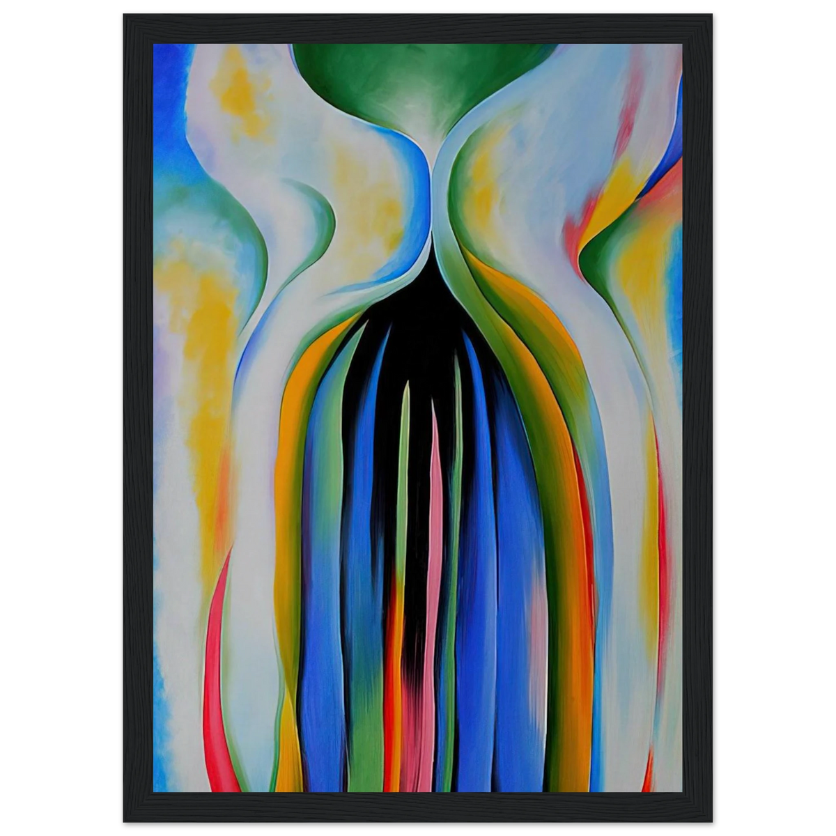 Gray line with black, blue, and yellow Framed Poster | Georgia O'Keeffe Framed Prints Wall Art | Georgia O Keeffe Prints