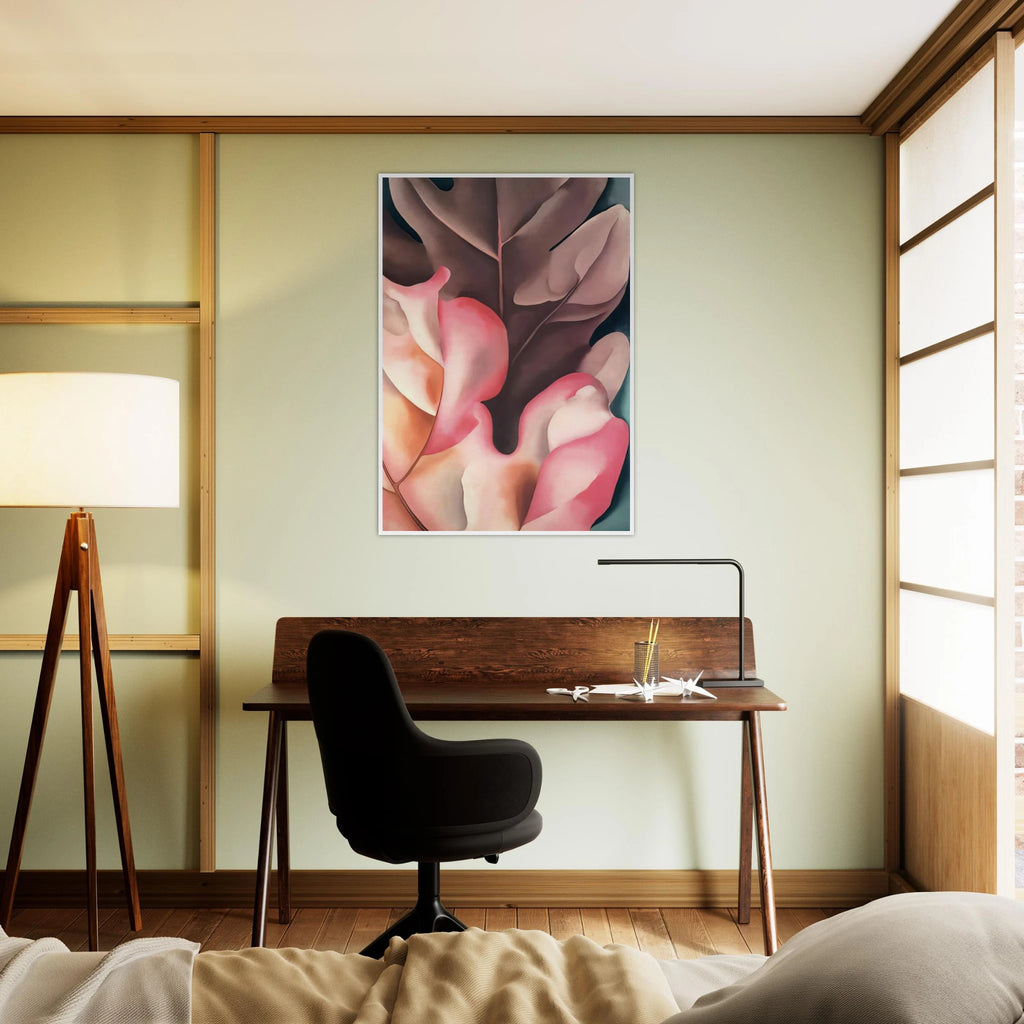 Oak Leaves Pink and Grey Framed Poster | Georgia O'Keeffe Framed Prints Wall Art | Georgia O Keeffe Prints
