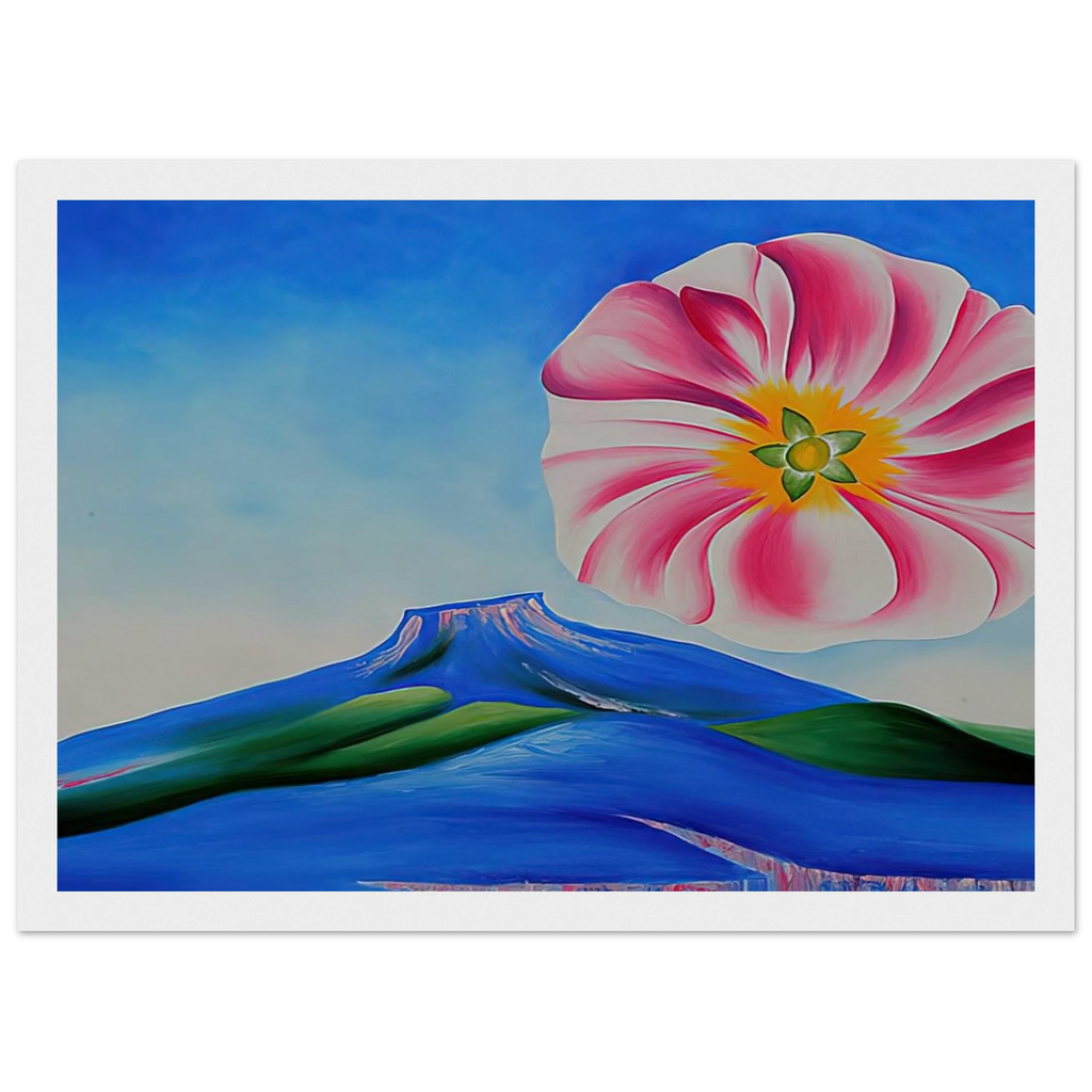 Hollyhock Pink with Pedernal Framed Poster | Georgia O'Keeffe Framed Prints Wall Art | Georgia O Keeffe Prints