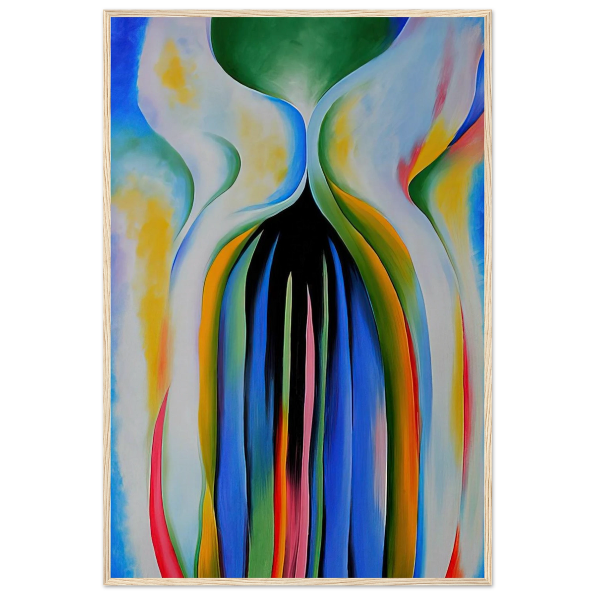 Gray line with black, blue, and yellow Framed Poster | Georgia O'Keeffe Framed Prints Wall Art | Georgia O Keeffe Prints