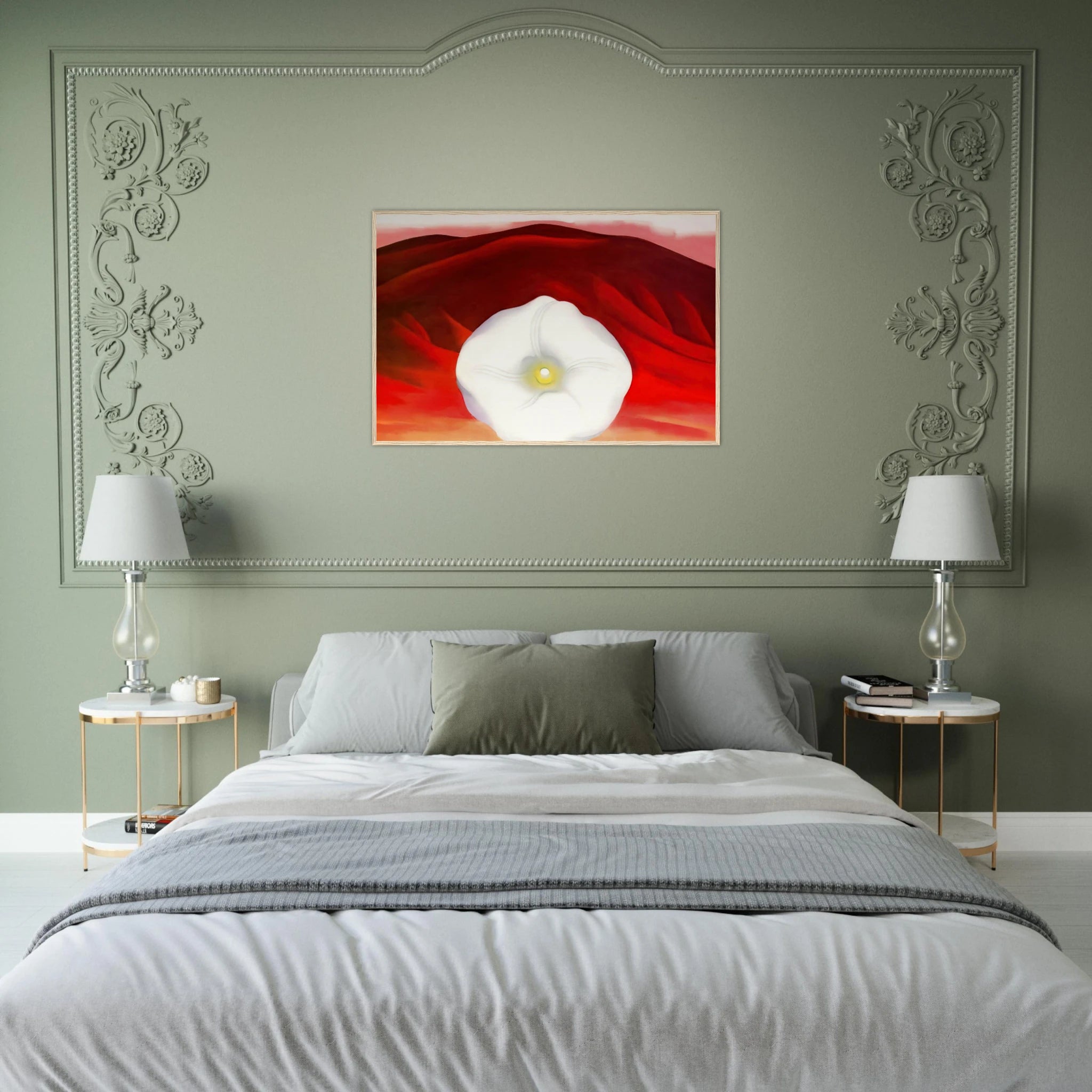 Red hills and white flower Framed Poster | Georgia O'Keeffe Framed Prints Wall Art | Georgia O Keeffe Prints