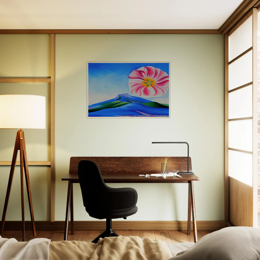 Hollyhock Pink with Pedernal Framed Poster | Georgia O'Keeffe Framed Prints Wall Art | Georgia O Keeffe Prints