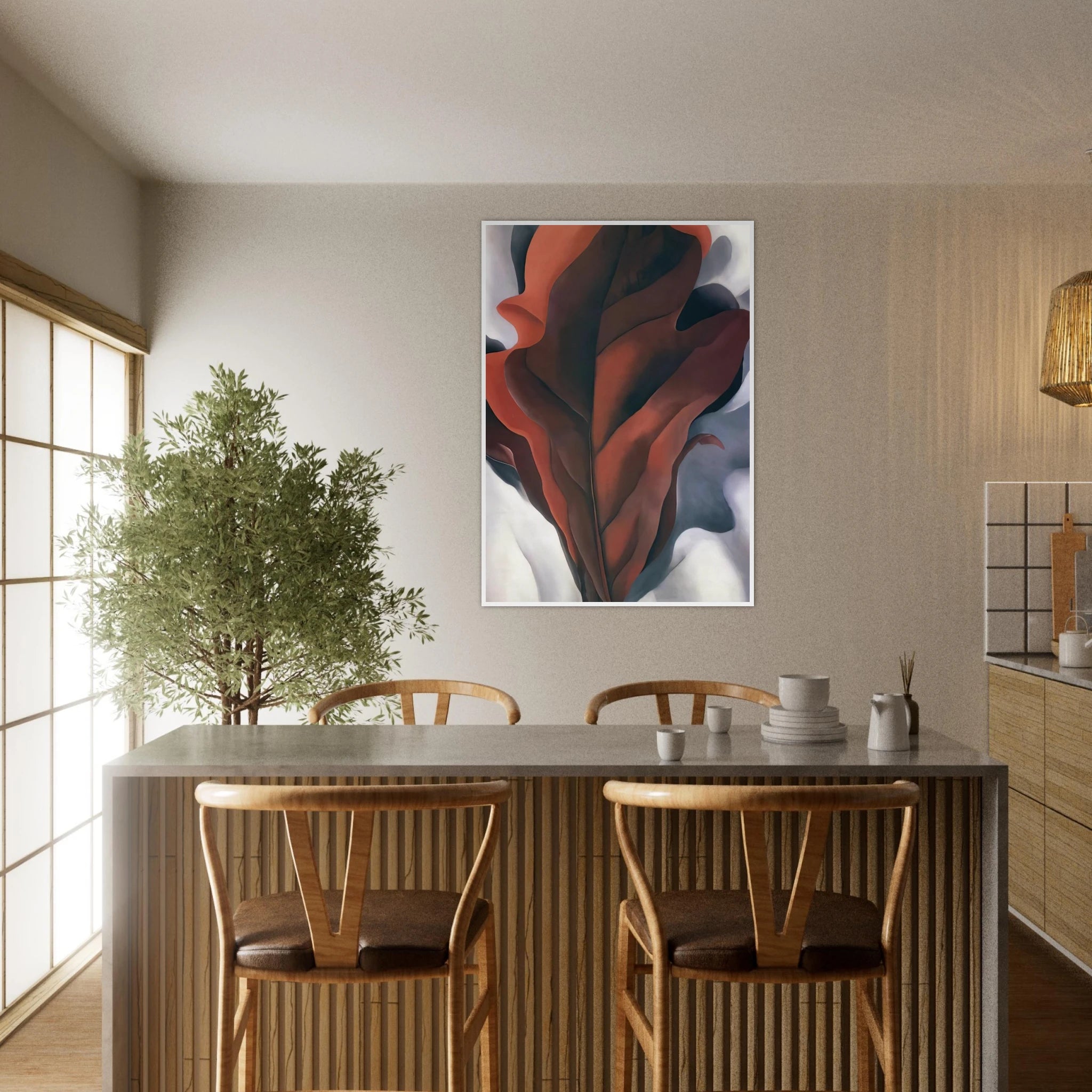 Large Dark Red Leaves on White Framed Poster | Georgia O'Keeffe Framed Prints Wall Art | Georgia O Keeffe Prints