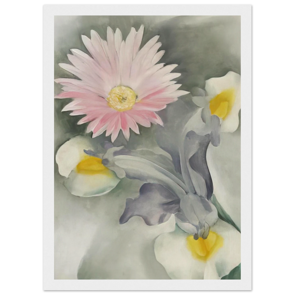 Pink Daisy with Iris Framed Poster | Georgia O'Keeffe Framed Prints Wall Art | Georgia O Keeffe Prints